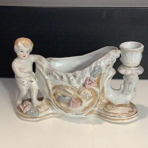 Vintage Chase Made in Japan Hand Painted Cherub Porcelain Vase Candleholder